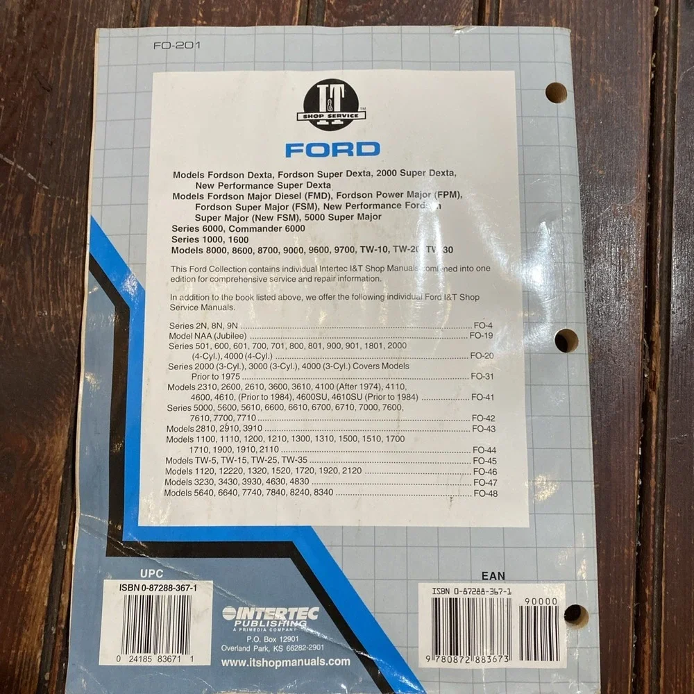 I&T Ford Shop Service‎ Tractor Manual F-201 Covers 22 Tractor Models